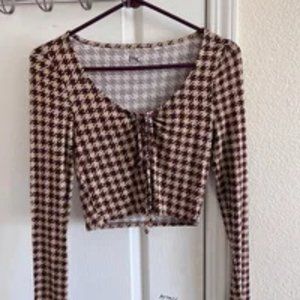 V-neck plaid long sleeves